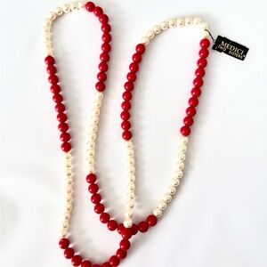 Vintage Medici Two Sisters Red and White Bead Necklace. Great Gift for Her